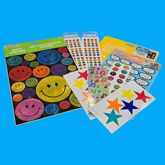 Retro Prismatic Giant Sandylion Stickers Mrs. Grossmans Funny Faces Hambly Stars - Picture 11 of 11